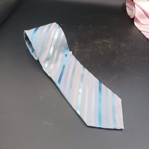 Reaction Kenneth Cole Luxury Tie Gray Blue Silver Striped Woven Silk Necktie **